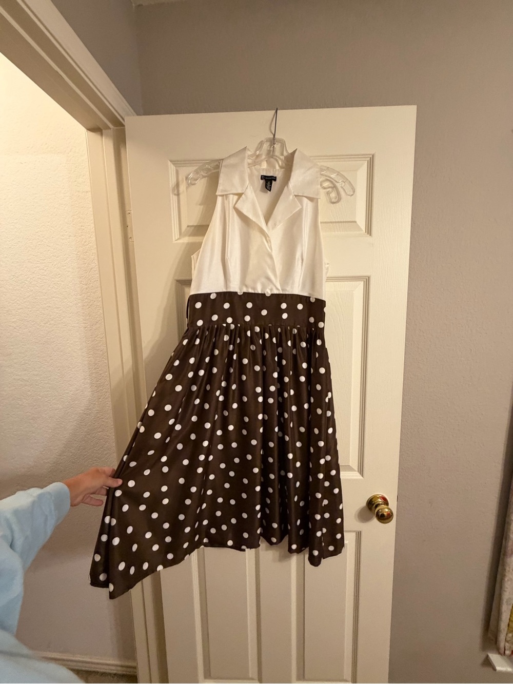 new directions Brown and White Polka Dot Sleeveless Dress